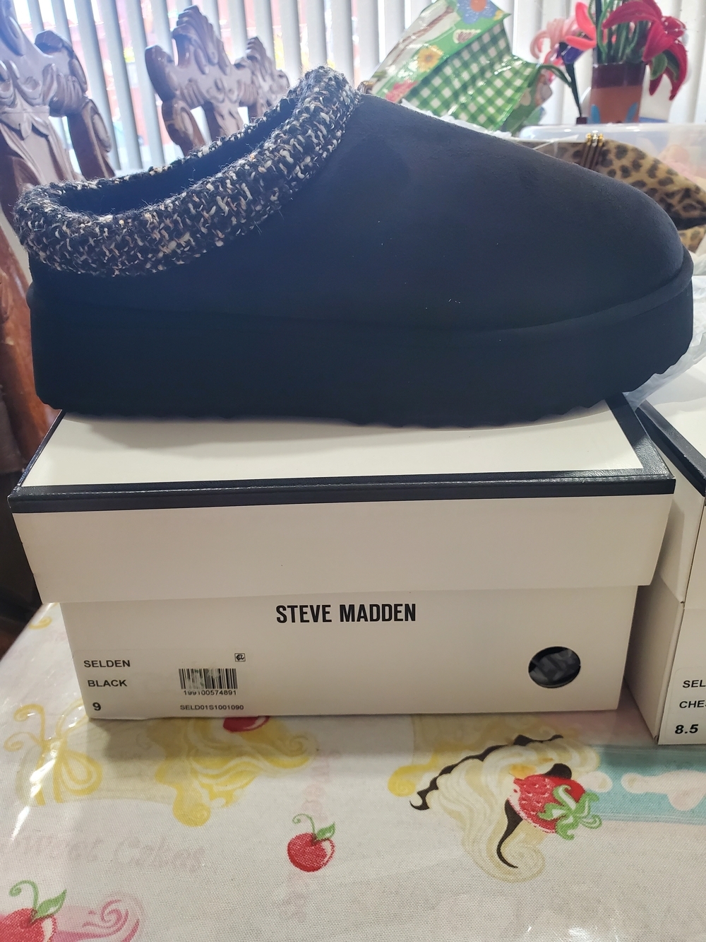 Steve Madden Black Knit-Trim Slip-On Clog